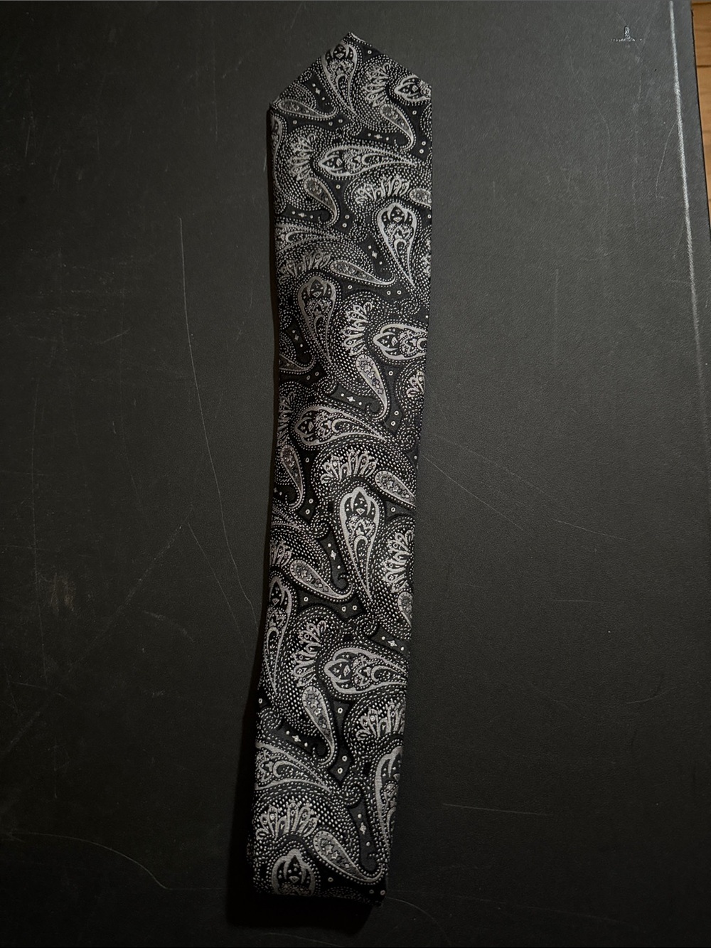 Tasso Elba Black and Gray Paisley Silk Tie